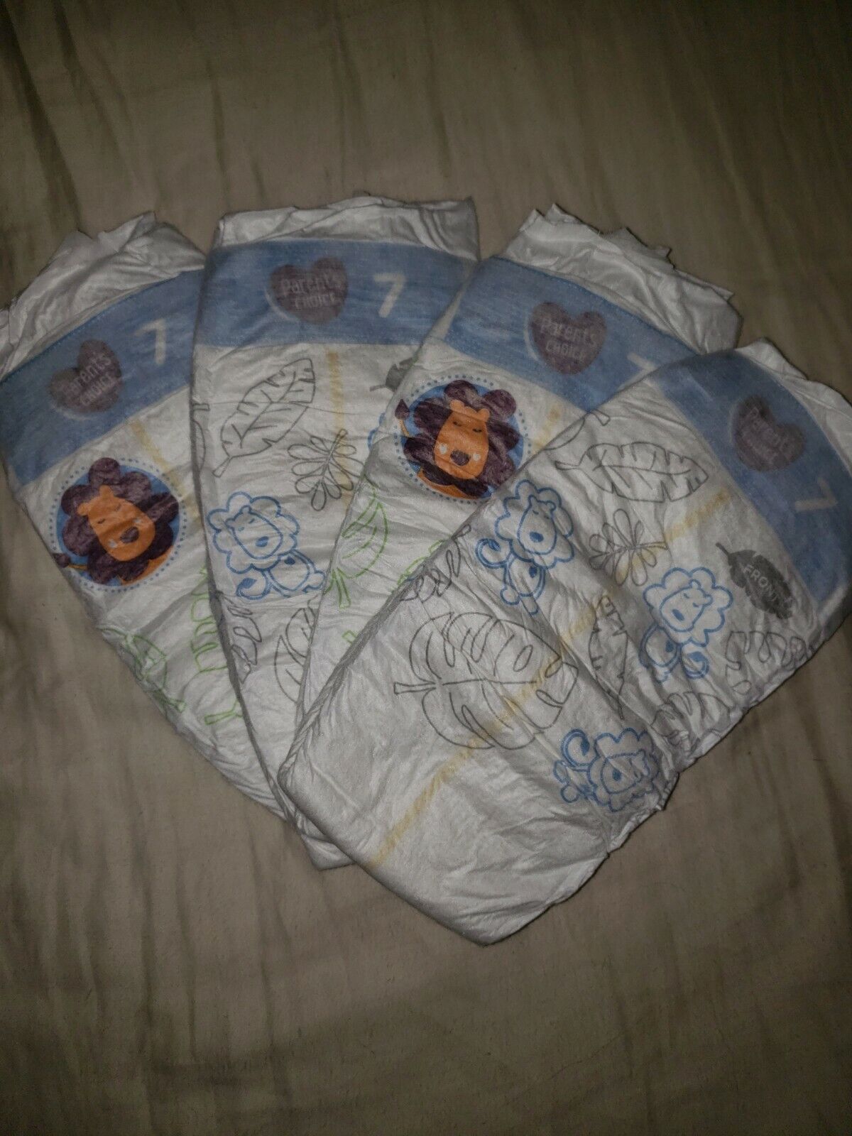 (4) Samples Of Parent's Choice Diapers Size 7 For Girls Or Boys 41 Lbs+