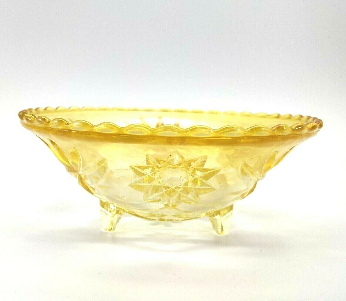 Vintage Anchor Hocking Amber Glass Footed Star Of David Candy Dish