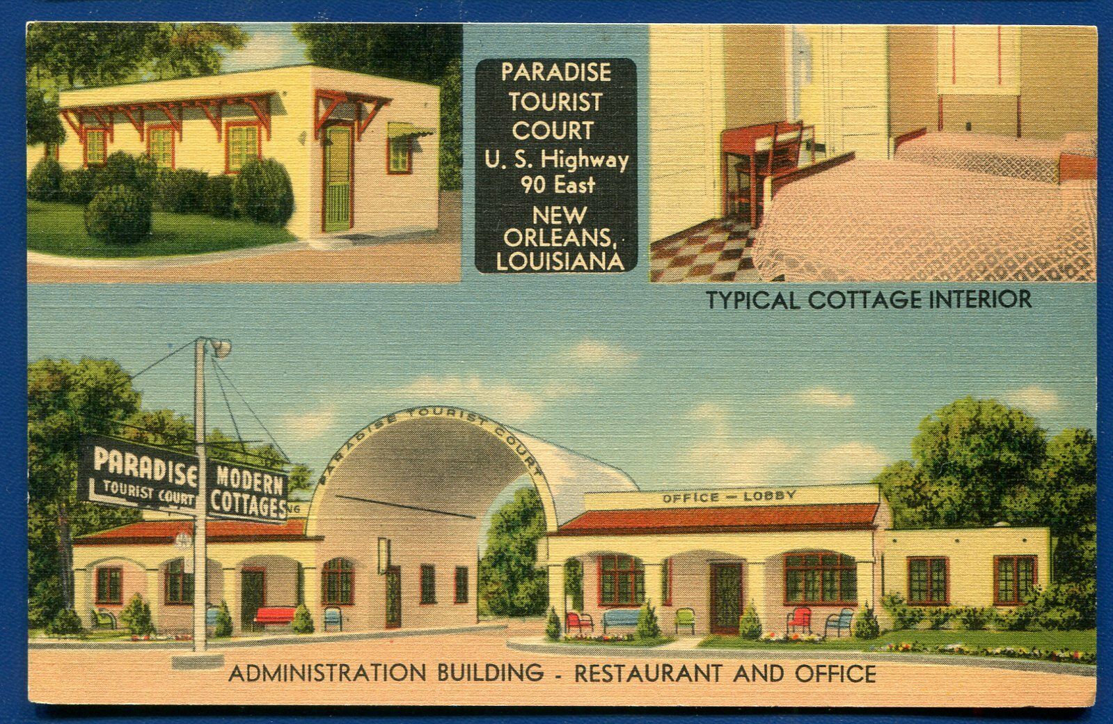 Paradise Tourist Court Us Highway 90 East New Orleans Louisiana Linen Postcard