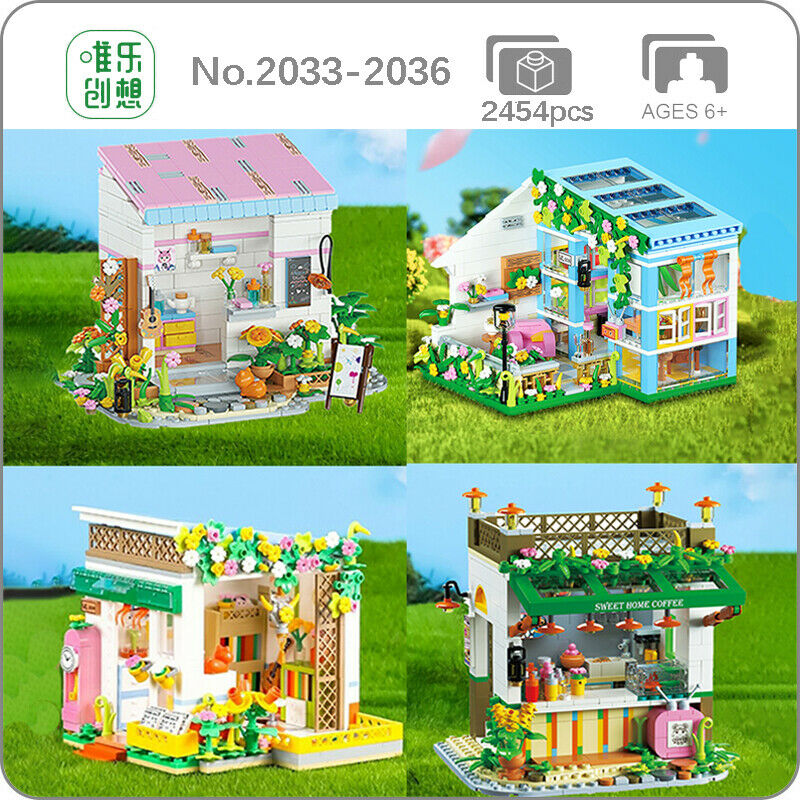 Wlcx Coffee Book Store Painting Studio Room Green House Mini Building Blocks Toy