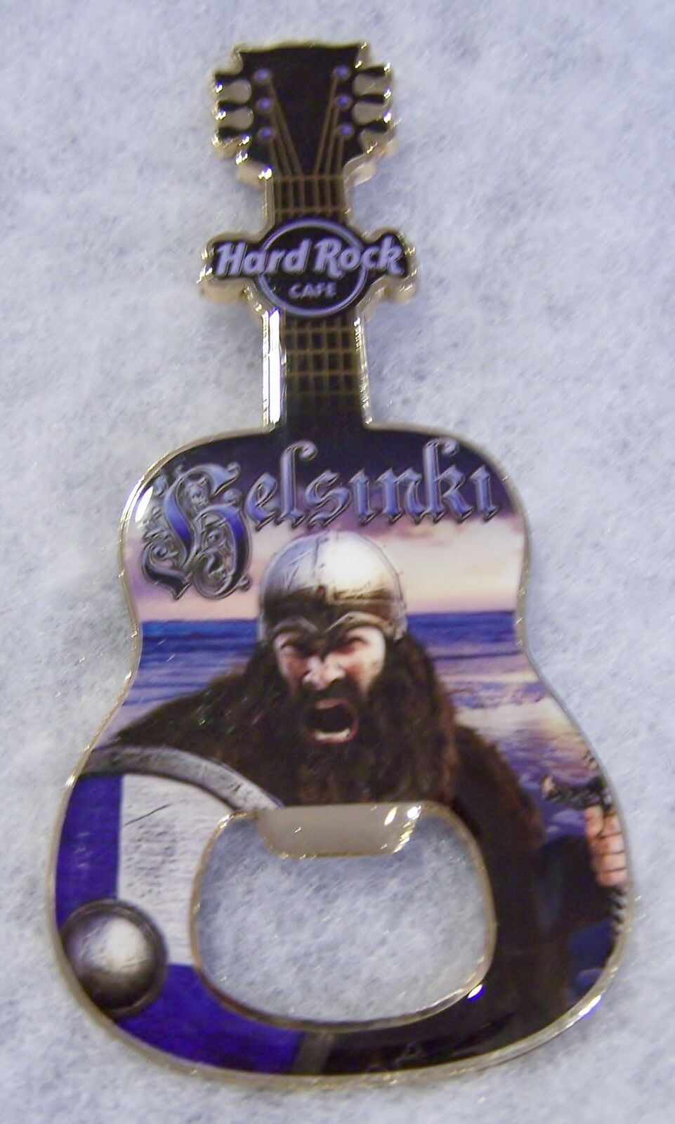 Hard Rock Cafe Helsinki Viking Bottle Opener Guitar Magnet