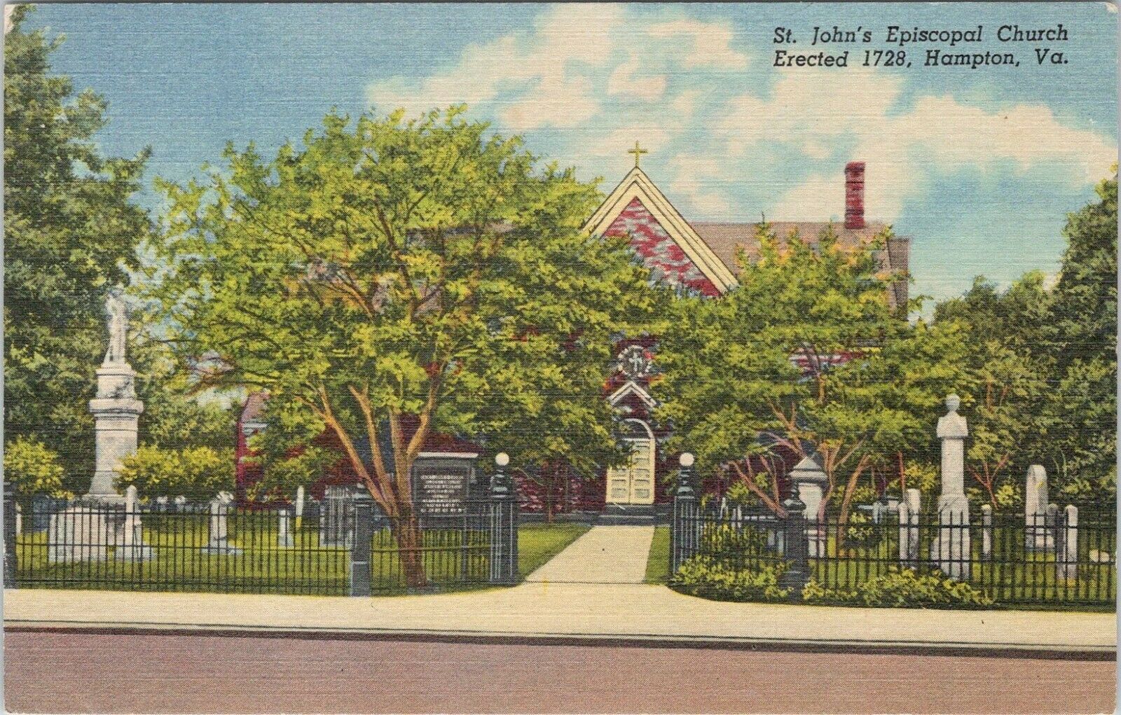 Linen Postcard, St. John's Episcopal Church, 1728 - Hampton, Va