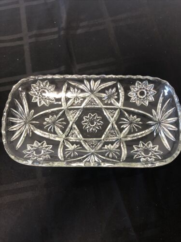 Vintage Anchor Hocking Rectangle Serving Eapc Prescut Clear Glass Star Of David