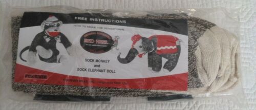 Vtg Pkg 2 Pr Rockford Red Heel Monkey Doll Socks  Sz Xlg Instructions Elephant