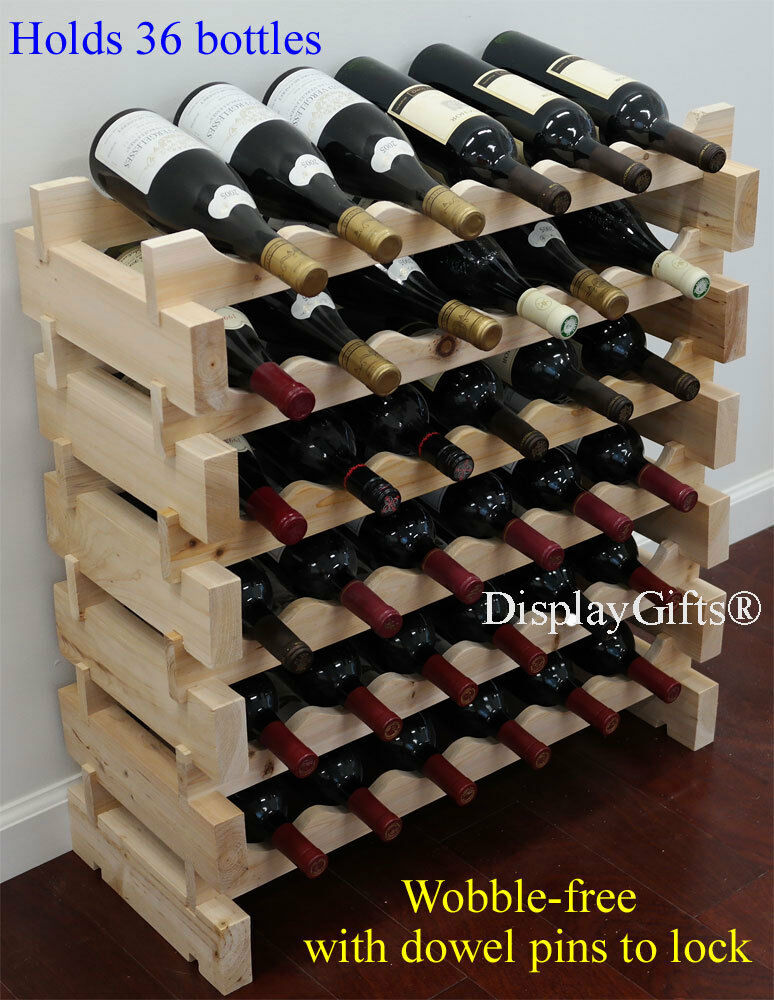Sturdy 36 Bottles Wine Rack Stackable Storage 6 Tier Shelves Stand "thick" Wood