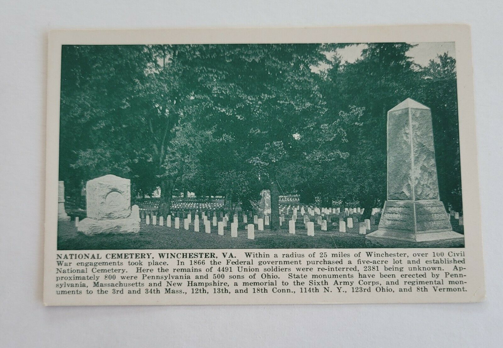 1920's Sph National Cemetery Civil War Winchester Va Strasburg Va #o