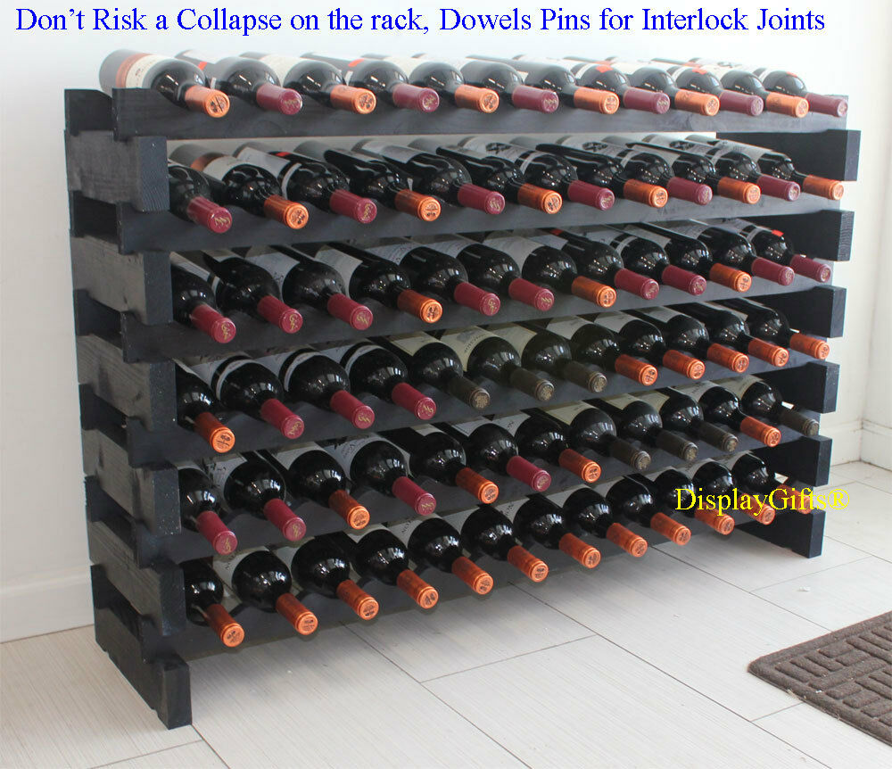 72 Bottles Wine Rack Stackable Storage 6 Tier Display Shelves Stand Wn85-black