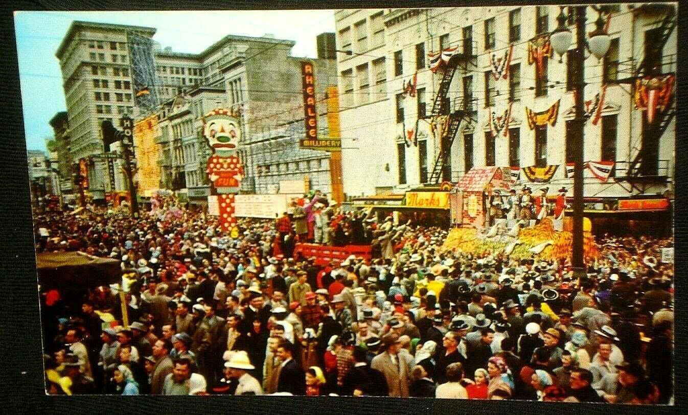 Canal Street Mardi Gras 1960 Postcard New Orleans La