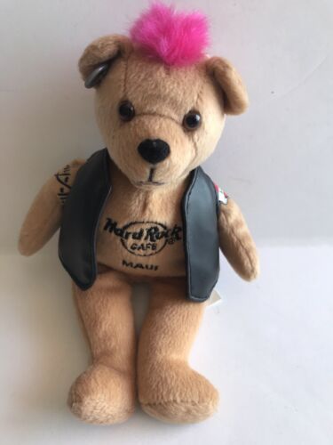 Hard Rock Cafe Beanie Bear Plush Punk Rock Maui Pink Mohawk Tattoo Earring