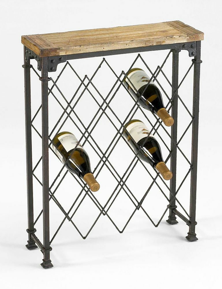 Rustic Hudson Wine Rack Industrial Table Iron Reclaimed Wood~ 04542 Cyan Design