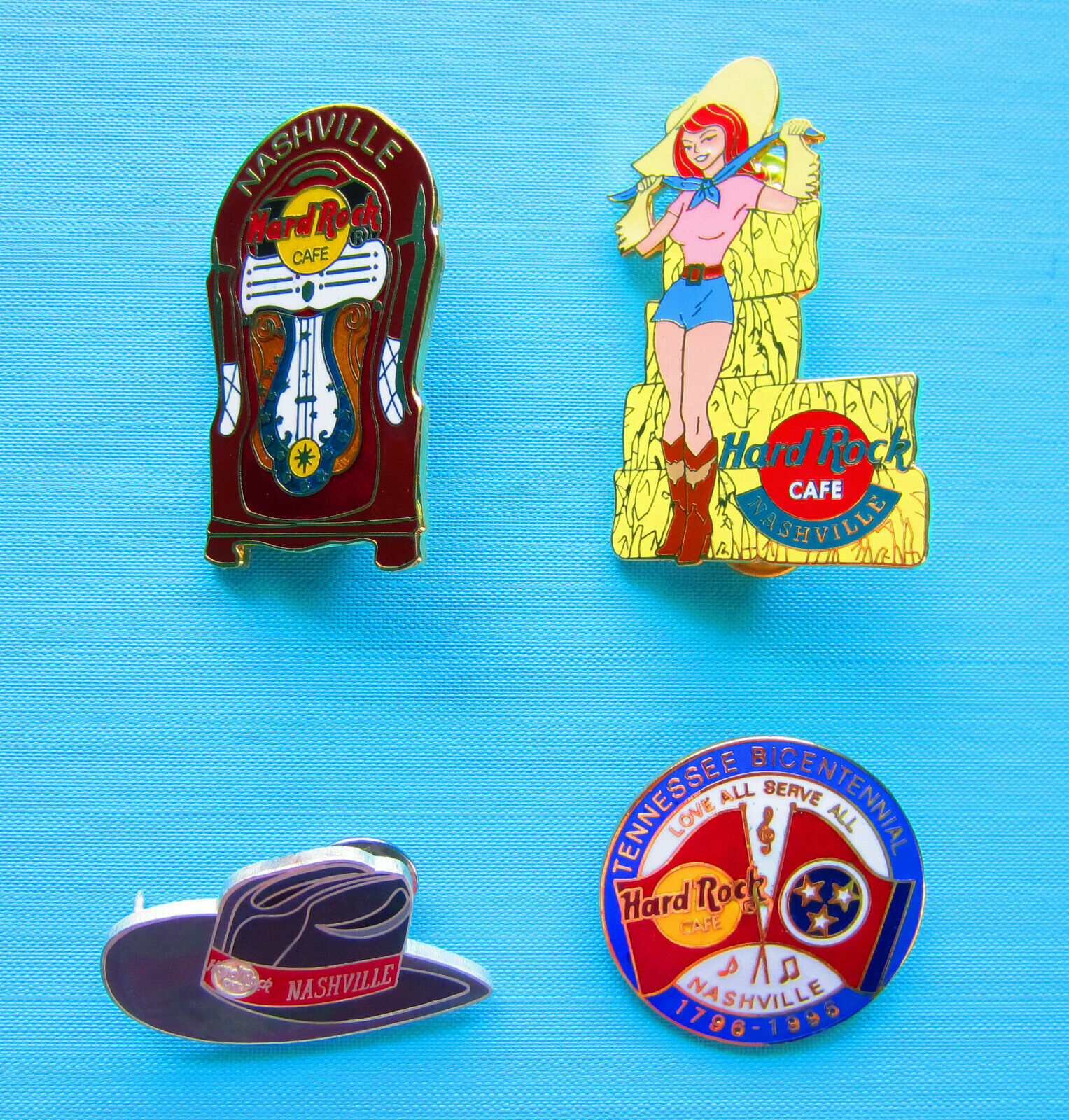 Hard Rock Cafe - (4) Different Nashville Pins (juke Box.hat.cowgirl.centennial)
