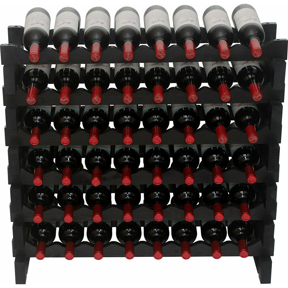 Stackable Modular Wine Storage Racks Shelves Free Standing, Thick Real Wood