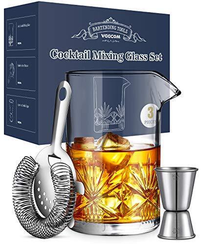 Cocktail Mixing Glass, 18oz Crystal Mixing Glass Bartender Kit, 3 Piece Old