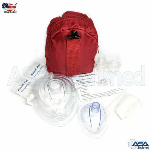 Adult/child + Infant Cpr Pocket Resuscitator Rescue Masks W 2 Valves, Asatechmed