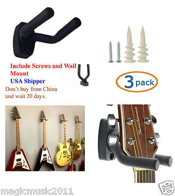 3-pack Guitar Hanger Hook Holder Wall Mount Display Acoustic Or Electric. Grj-q3