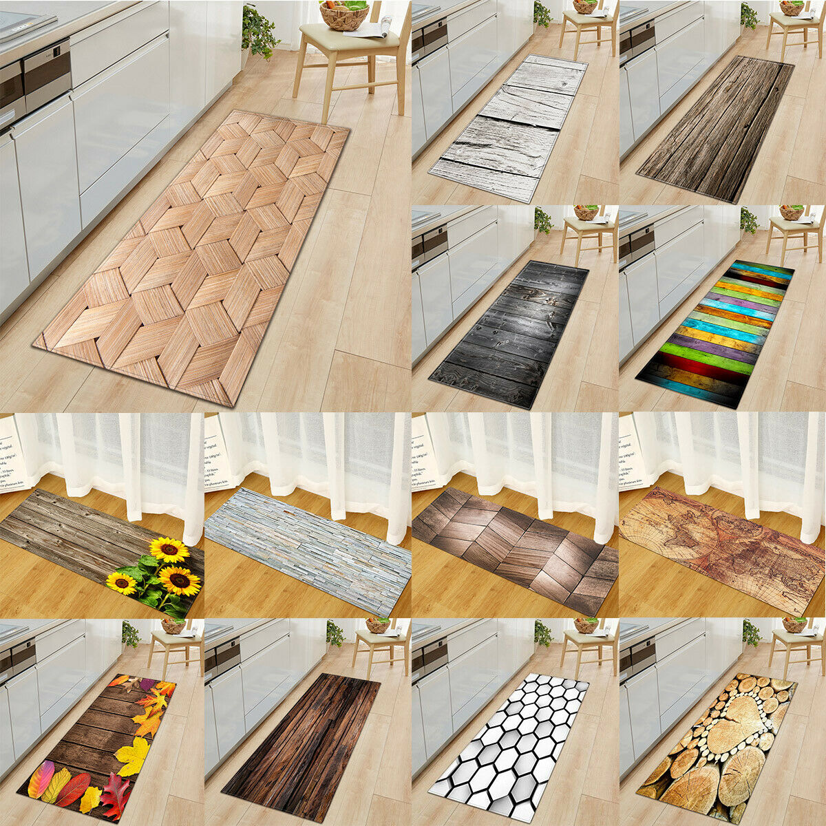 Rustic Wood Board Comfort Carpet Floor Mat Kitchen Rug Non Slip Runner Doormat