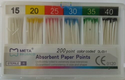Absorbent Paper Points 15-40 Assorted Color Coded Box Of 200 Meta Biomed Dental