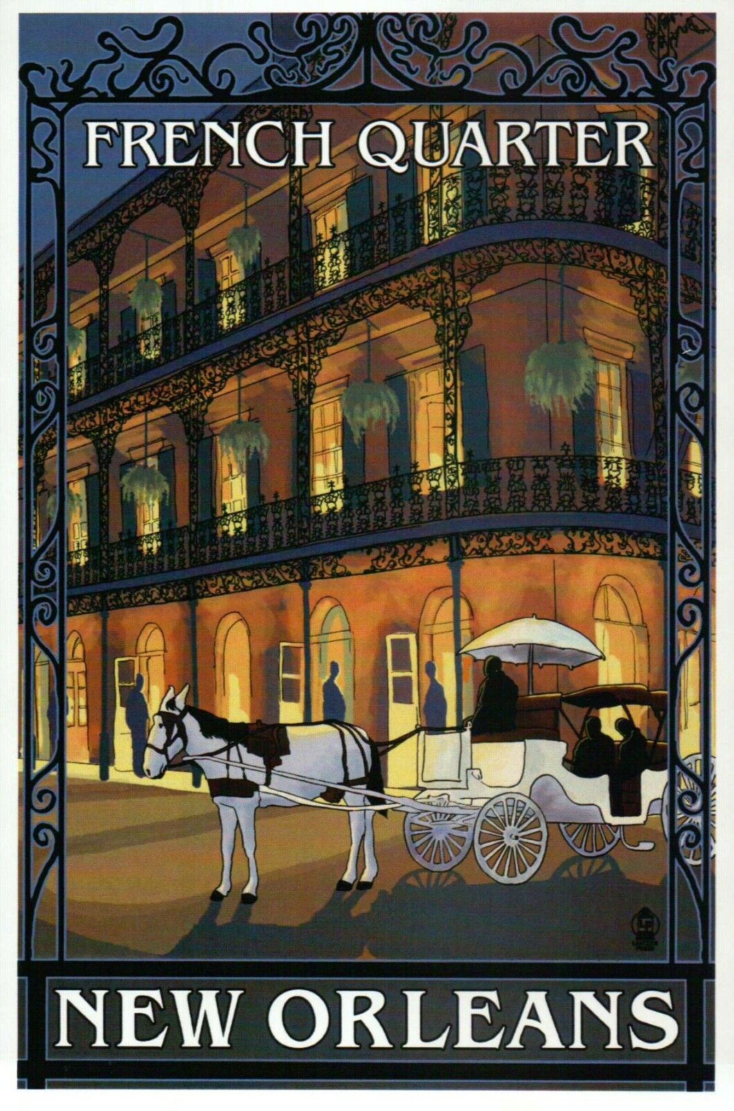 French Quarter New Orleans Louisiana, Horse Carriage At Night, No La -- Postcard