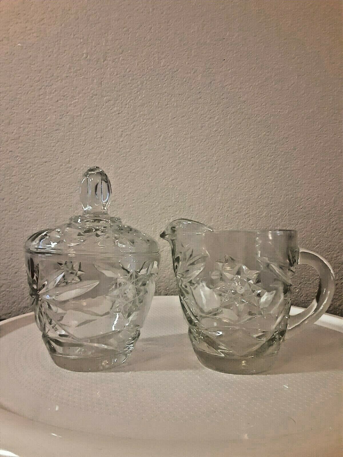 Vintage Anchor Hocking Early American Prescut Creamer And Covered Sugar Bowl