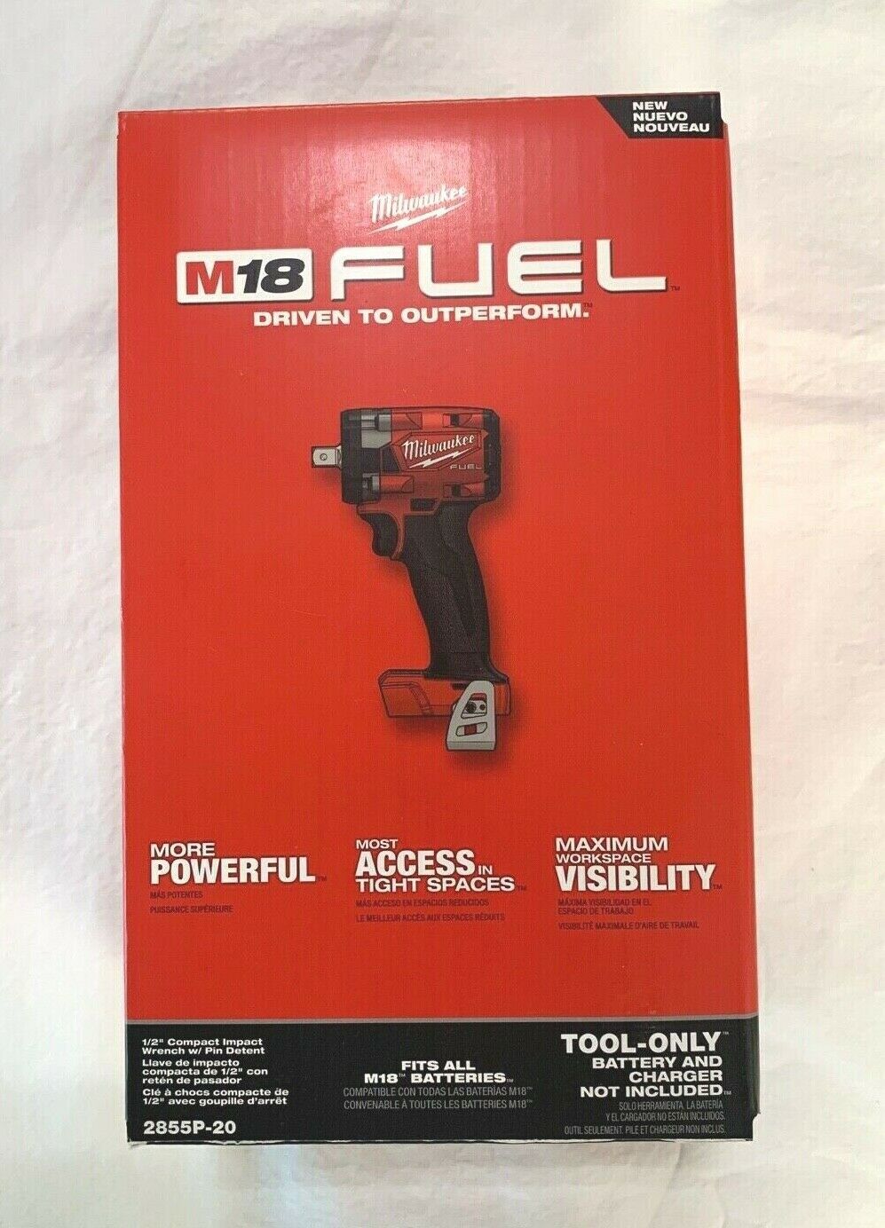Milwaukee 2855p-20 M18 Fuel 1/2in. Compact Impact Wrench W/ Pin Detent (nib)