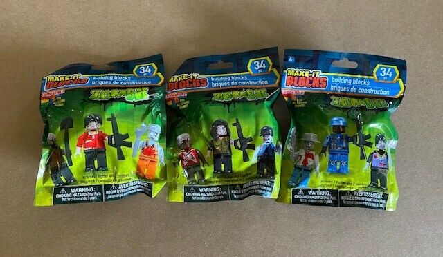 New Set Of 3 Make-it Blocks Zombie Packs Collect All Nine Figures- Free Shipping