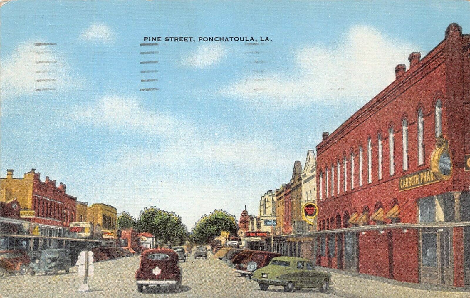 Pine Street Ponchatoula Louisiana Street View Vintage Cars 1950s Postcard M05